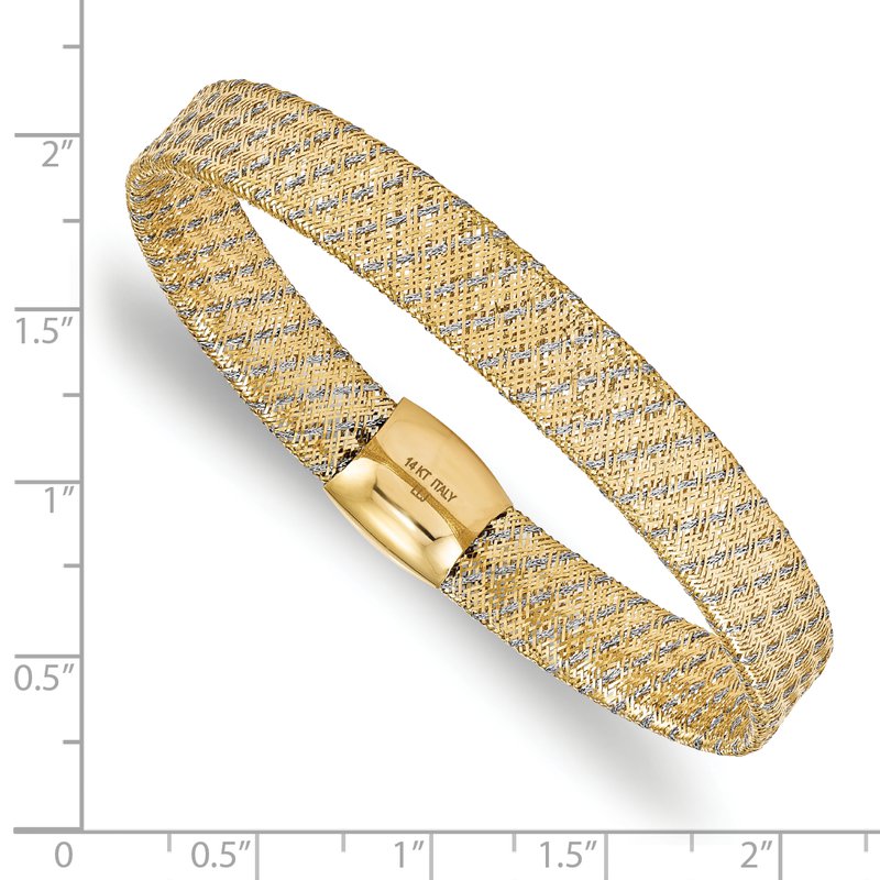 14K w/Rhodium Polished Mesh Stretch Bracelet