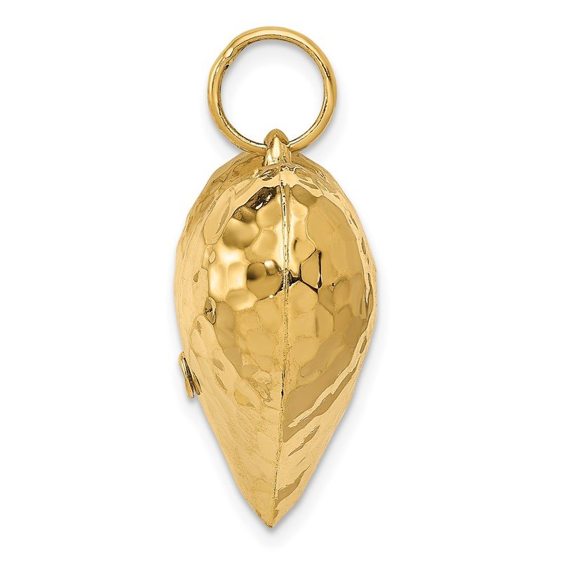 14K Polished and Hammered 3-D Puffed Heart Pendant