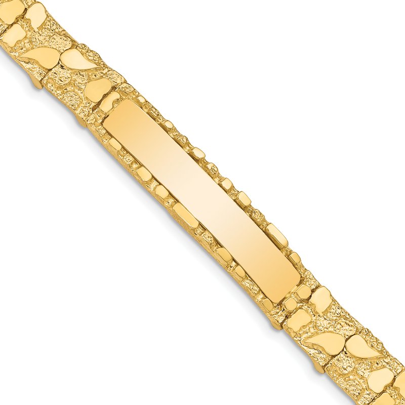14k Polished Solid 10.0mm Nugget 38x10mm Plate 7 inch ID Bracelet
