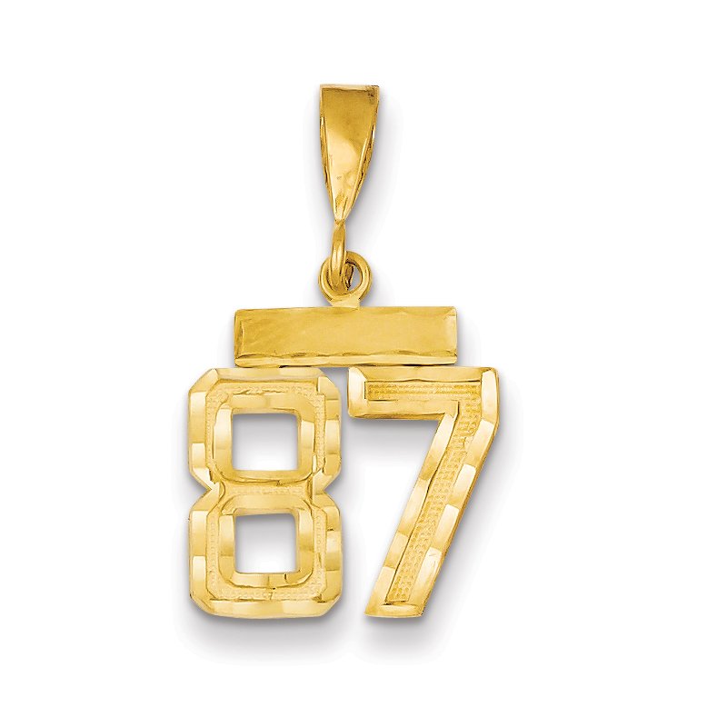 14k Small Brushed Diamond-cut Number 87 Charm
