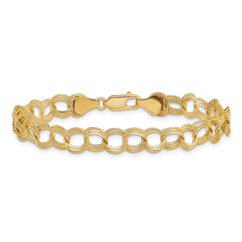 14k 7mm Solid Triple Link 7 inch Charm Bracelet