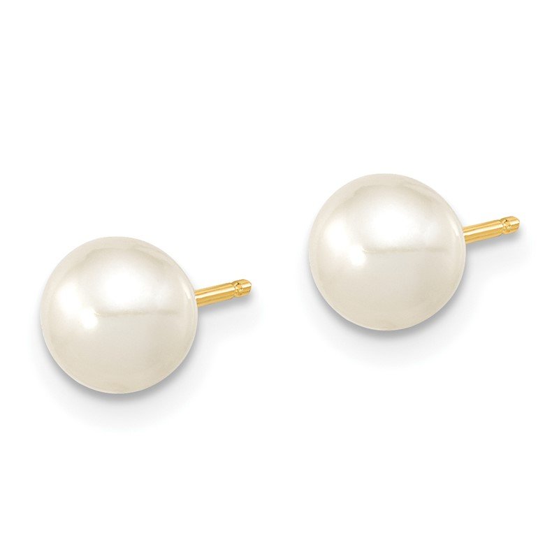 14k 6-7mm White Round Freshwater Cultured Pearl 7.25 inch with 1 Extender Bracelet/18 inch with 2 inch Extender Necklace/Button Earrings Set