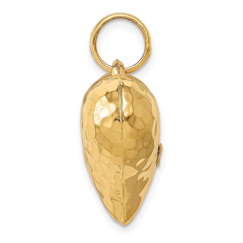 14K Polished and Hammered 3-D Puffed Heart Pendant
