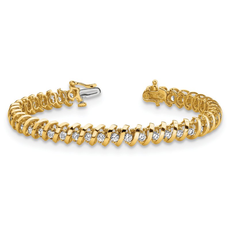 14k Complete 0.93 carat Round AAA Diamond Fancy Spiral 7 inch Tennis Bracelet