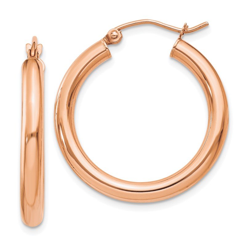 14k Rose Gold 3x25mm Polished Lightweight Tube Hoop Earrings
