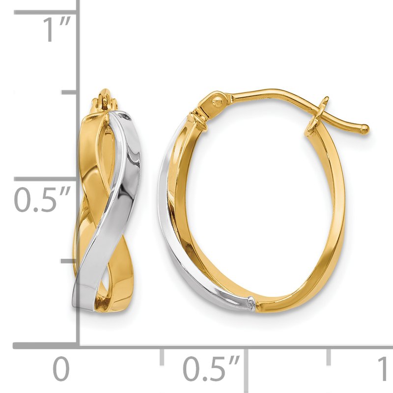 10K w/Rhodium Polished Twisted Hoop Earrings