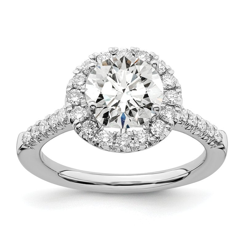 14K White Gold 1/4 carat Lab Grown Diamond VS+ F+ Semi-Mount Round Halo Engagement Ring