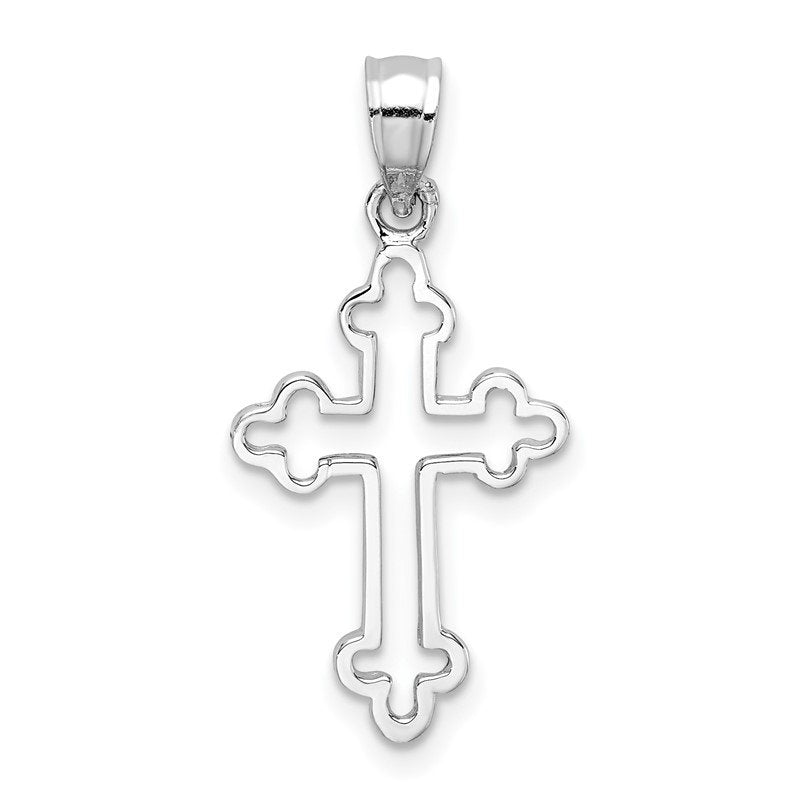 14K White Gold Polished Budded Cross Pendant