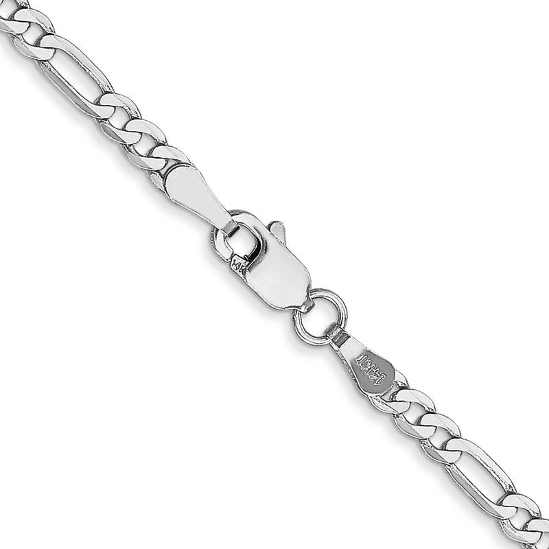 14K White Gold 10 inch 2.75mm Flat Figaro with Lobster Clasp Anklet