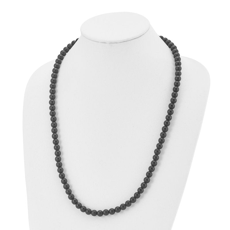 Stainless Steel Brushed with Black Agate and  Antiqued Clasp 27 inch Necklace