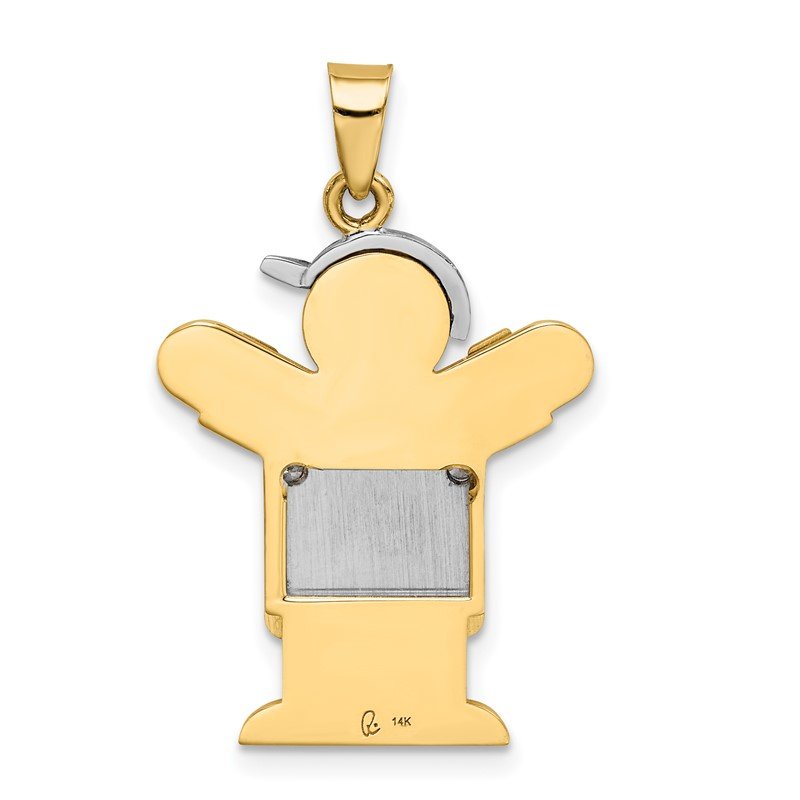 14k Two-tone The Kids Medium Boy in Overalls with Hat on Left AA Diamond Love Pendant