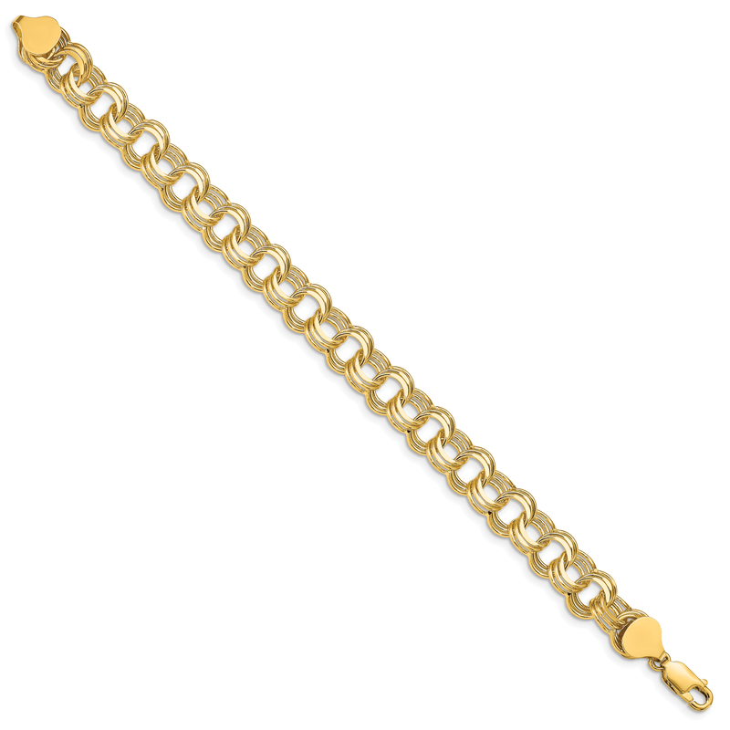 14k 9mm Solid Triple Link 7 inch Charm Bracelet
