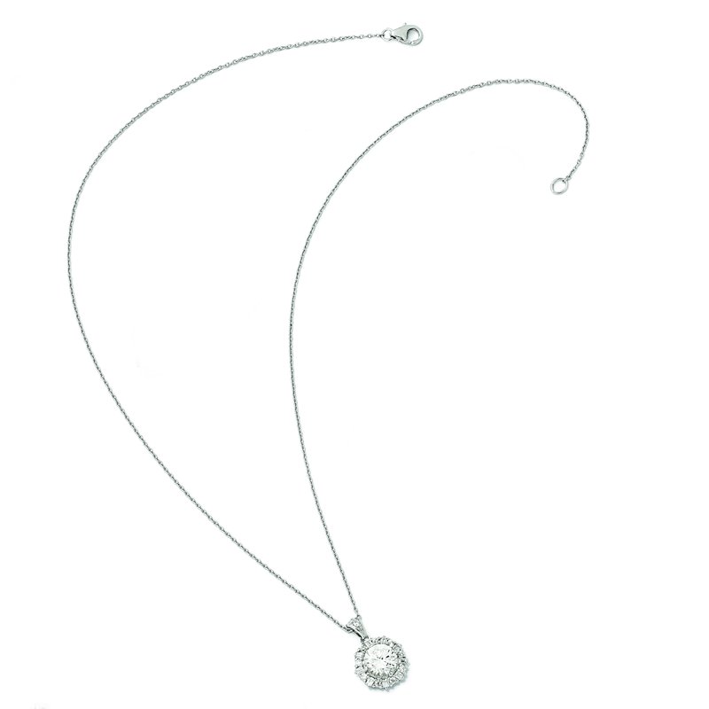 Sterling Silver Rhodium-plated Brilliant-cut and Emerald-cut CZ Halo 18 Inch Necklace