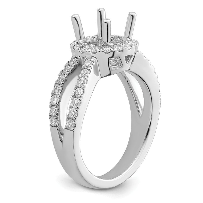 14K White Gold 3/4 carat Lab Grown Diamond VS/SI  D E F  Semi Mount Round Halo Engagement Ring