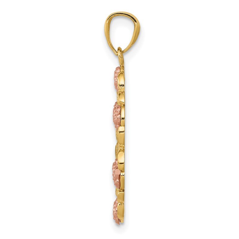 14K Two-Tone with White Rhodium Our Lady of Guadalupe with Flowers Oval Pendant
