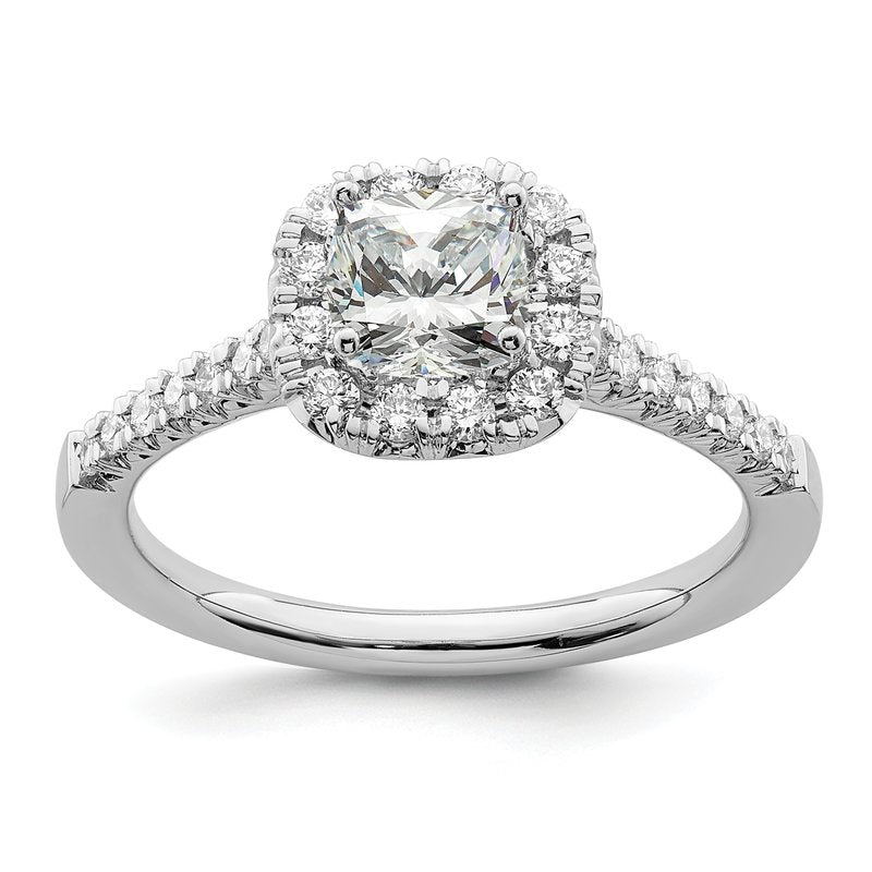 14K White Gold 3/8 carat Lab Grown Diamond VS+ F+ Semi-Mount Cushion Halo Engagement Ring