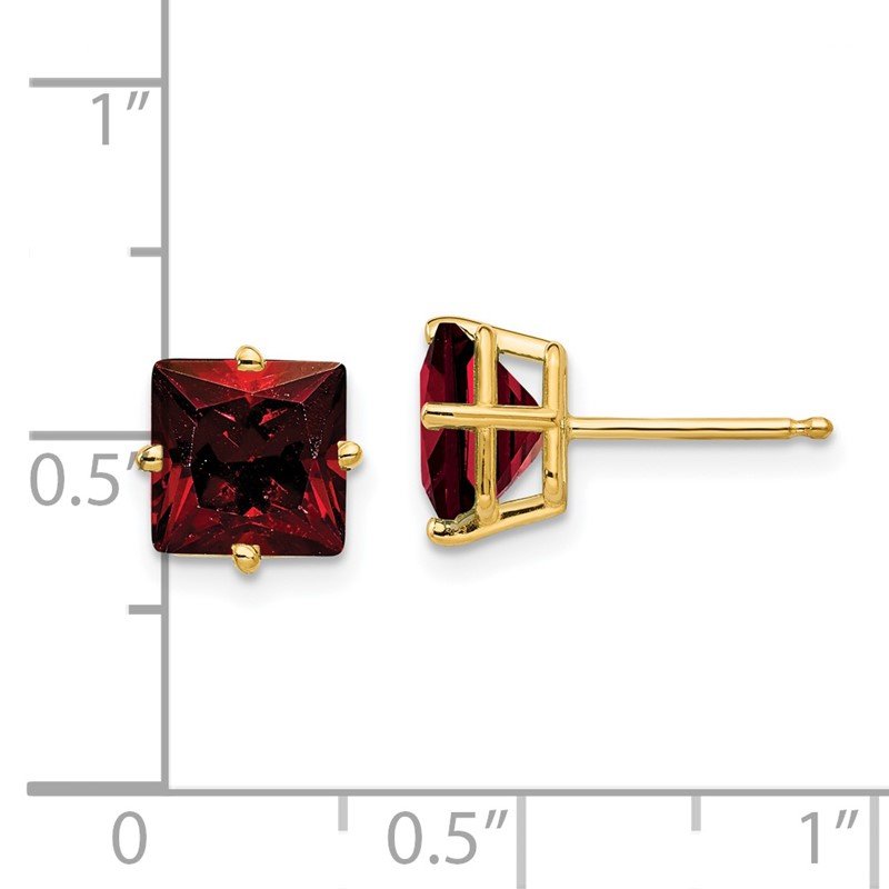 14k 7mm Princess-cut Garnet Post Earrings