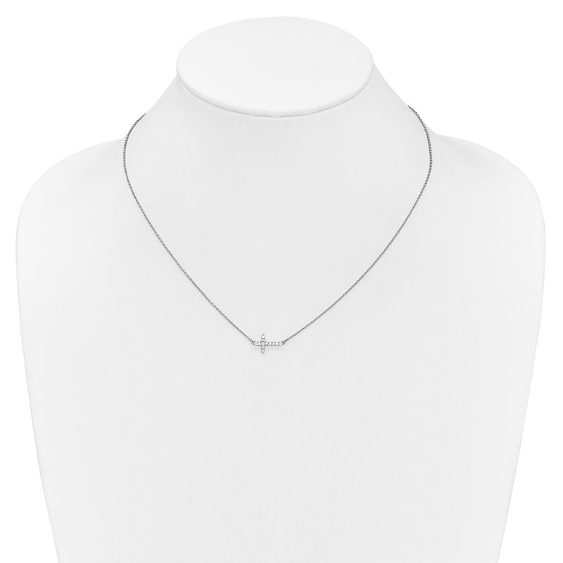 14k White Gold 1/10 carat Diamond Sideways Cross 18 inch Necklace