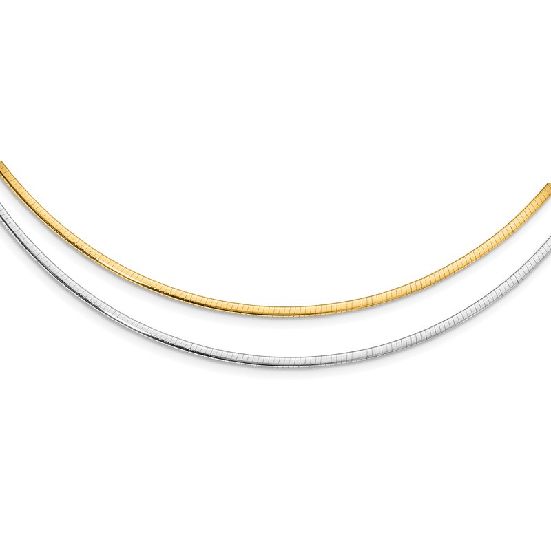 14K Two-Tone 2mm Reversible w/Adj. Chain Omega Necklace