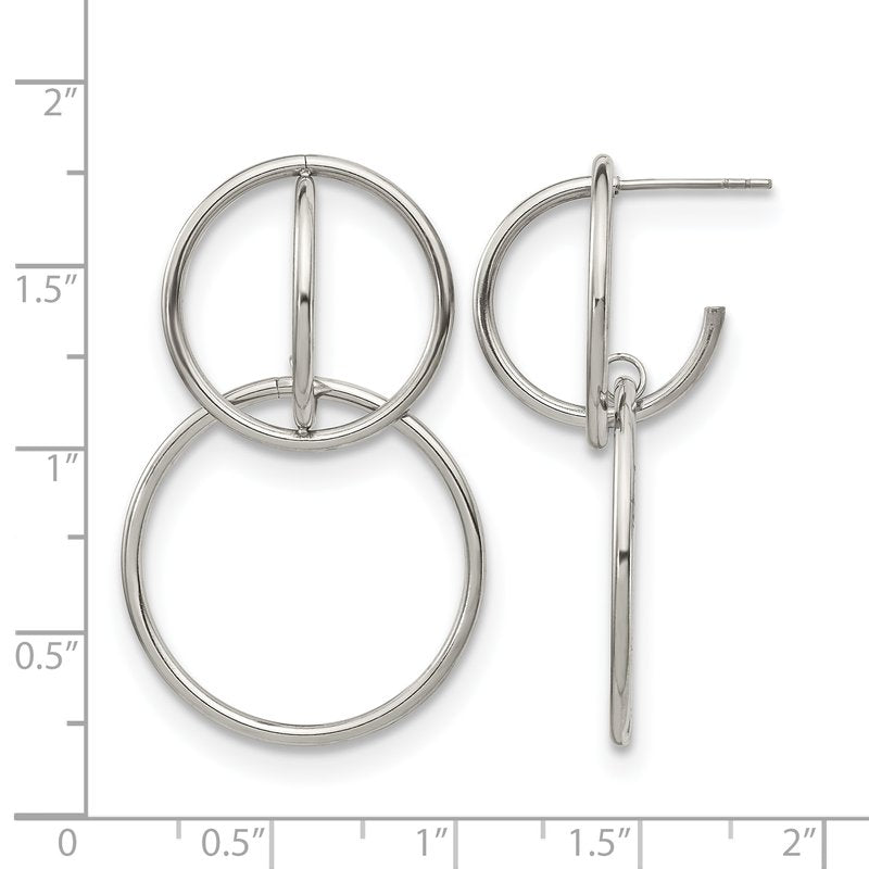 Stainless Steel Polished Interlocking Circles Post Dangle Earrings
