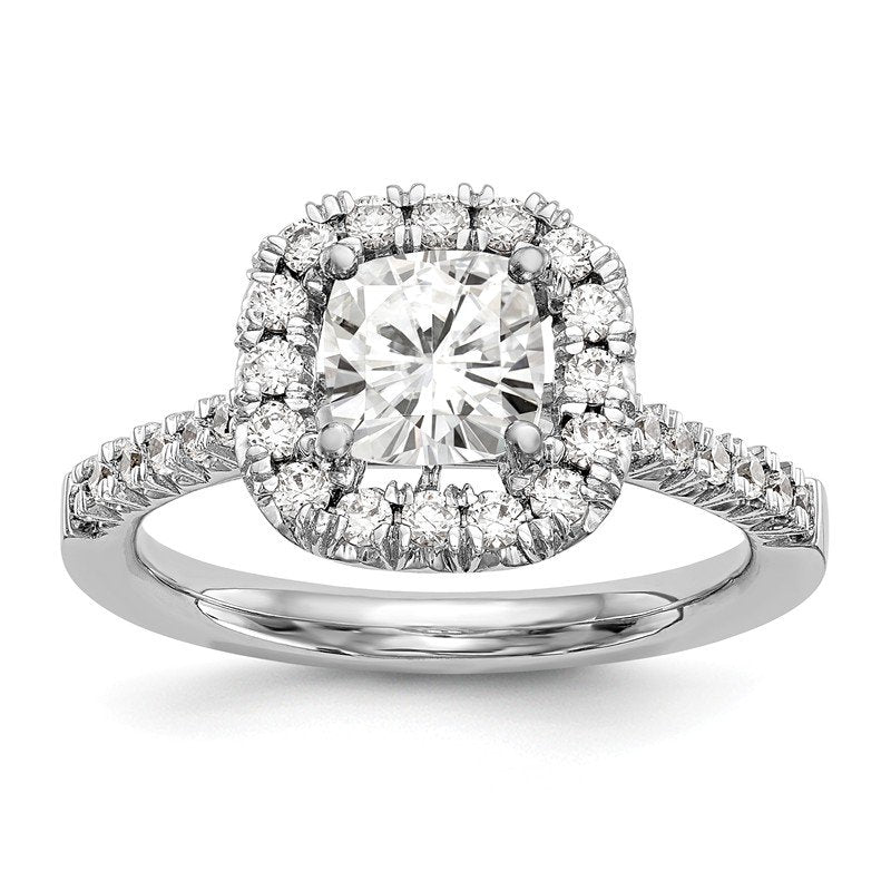 14K White Gold 3/8 carat Lab Grown Diamond VS+ F+ Semi-Mount Cushion Halo Engagement Ring