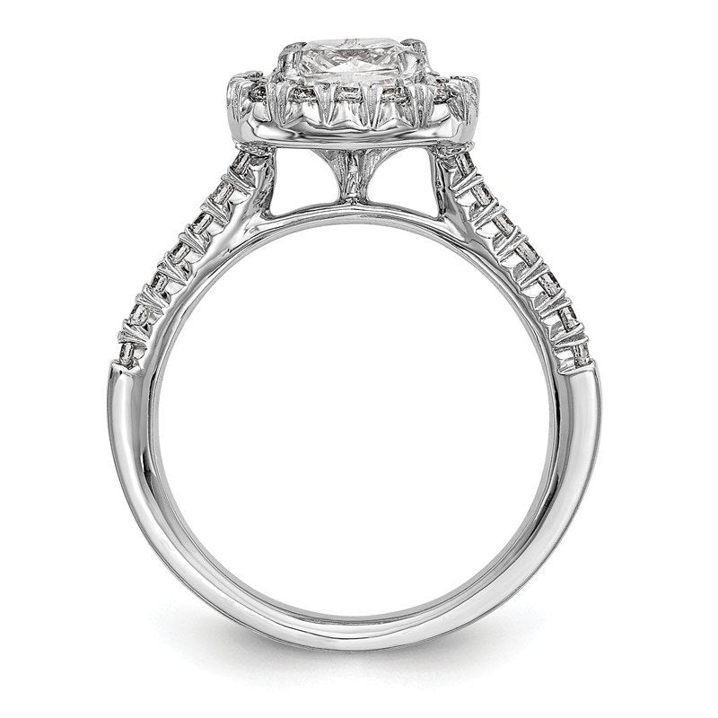 14K White Gold 3/8 carat Lab Grown Diamond VS+ F+ Semi-Mount Cushion Halo Engagement Ring