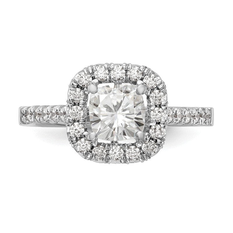 14K White Gold 3/8 carat Lab Grown Diamond VS+ F+ Semi-Mount Cushion Halo Engagement Ring