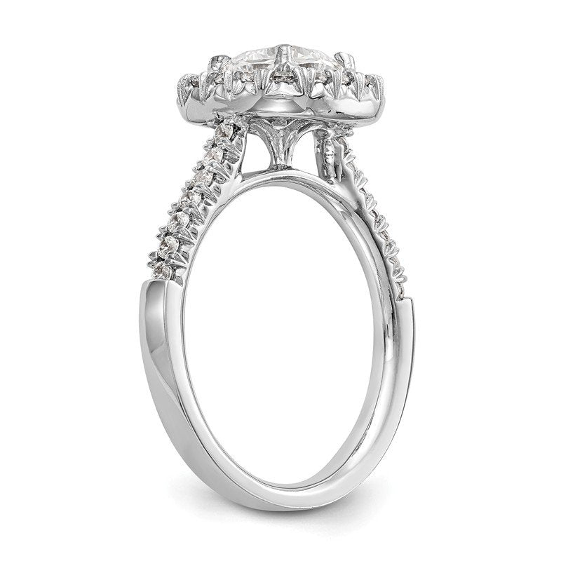 14K White Gold 3/8 carat Lab Grown Diamond VS+ F+ Semi-Mount Cushion Halo Engagement Ring