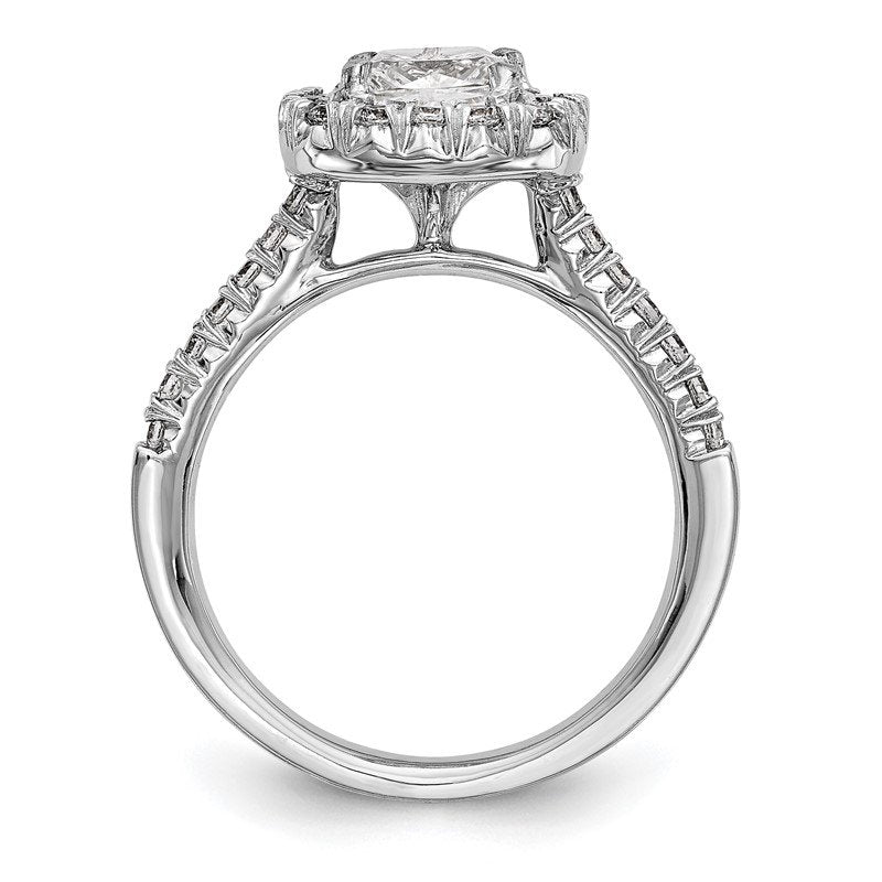 14K White Gold 3/8 carat Lab Grown Diamond VS+ F+ Semi-Mount Cushion Halo Engagement Ring