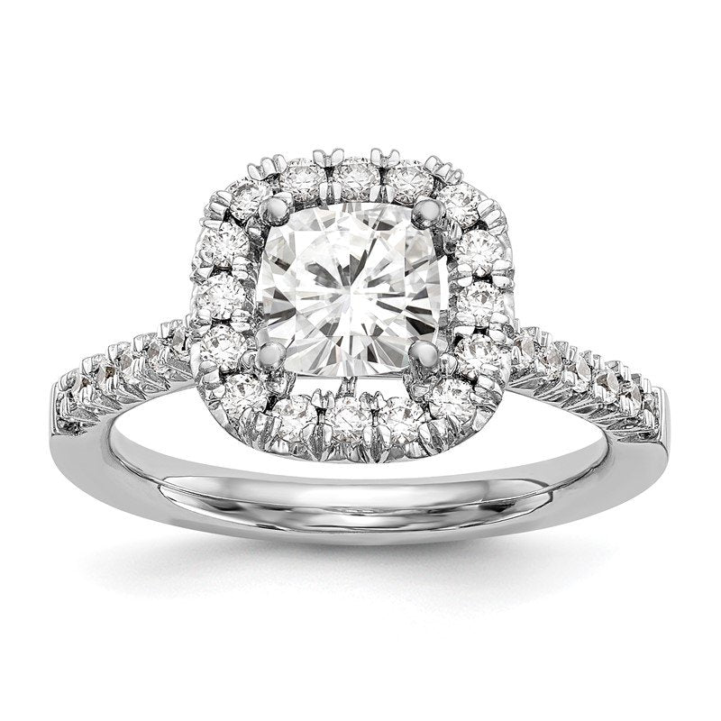 14K White Gold 3/8 carat Lab Grown Diamond VS+ F+ Semi-Mount Cushion Halo Engagement Ring