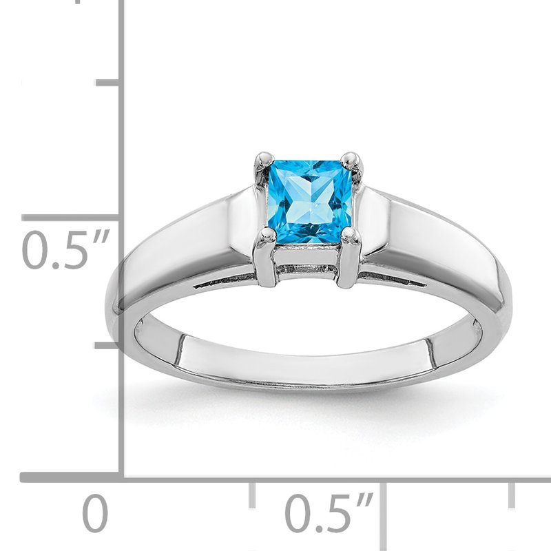 14k White Gold 4mm Princess Cut Blue Topaz ring
