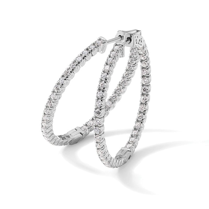14K White Gold 2 carat Lab Grown Diamond VS+ F+ Complet In and Out Hoop Earrings