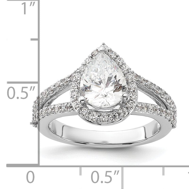 14K White Gold 5/8 carat Lab Grown Diamond VS/SI  D E F  Semi Mount Pear Halo Engagement Ring