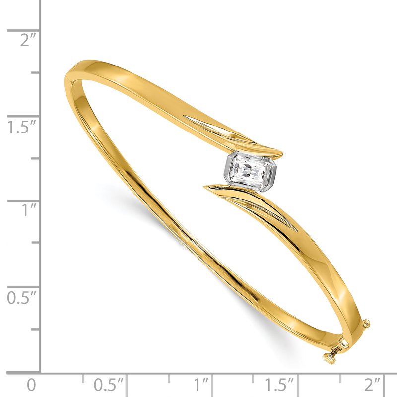 14k Two-tone Complete 3/4 carat Emerald-cut AAA Diamond Hinged Oval Bangle  Bracelet