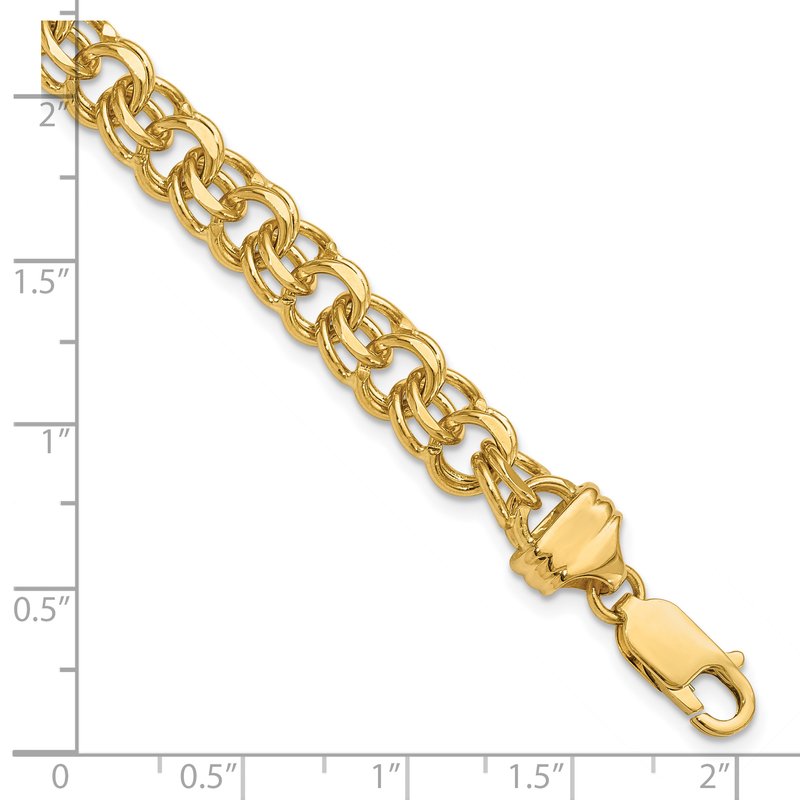 14k 7.5mm Diamond-cut Solid Heavy Double Link 7 inch Charm Bracelet