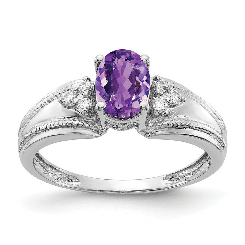 14k White Gold 7x5mm Oval Amethyst A Diamond ring