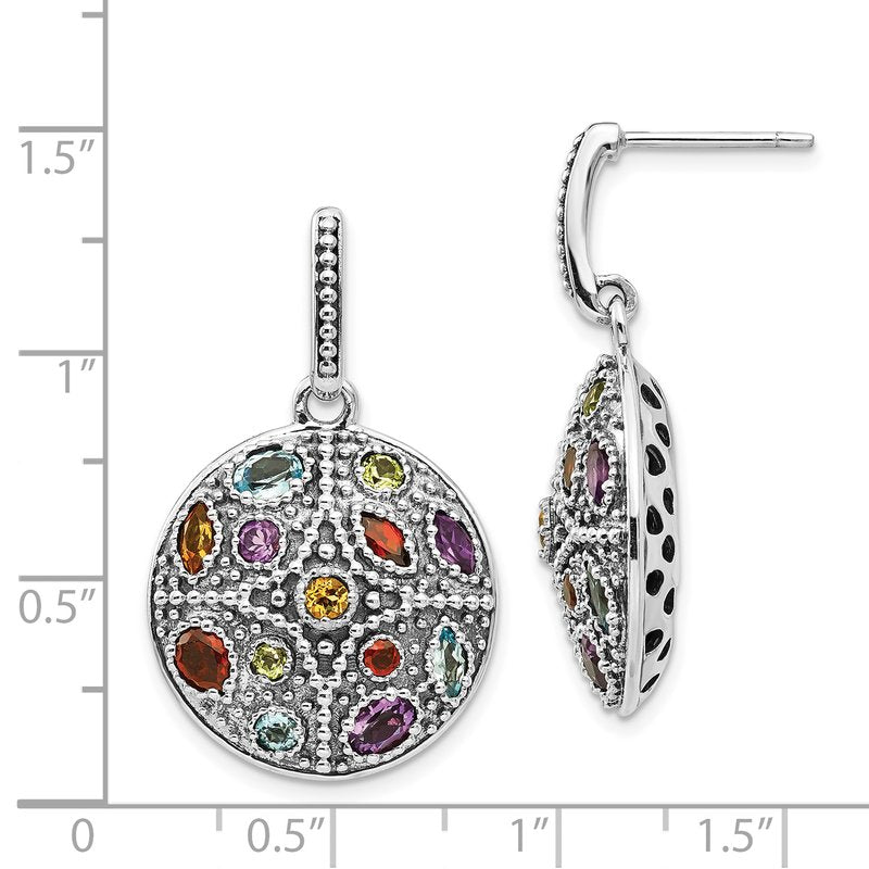 Sterling Silver with 14K Accent Antiqued .55Amethyst/.28Citrine/.65Blue Topaz.37Peridot/.52Garnet Post Dangle Earrings