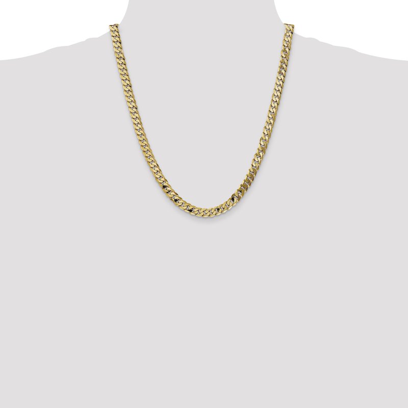14K 26 inch 7.25mm Flat Beveled Curb with Lobster Clasp Chain