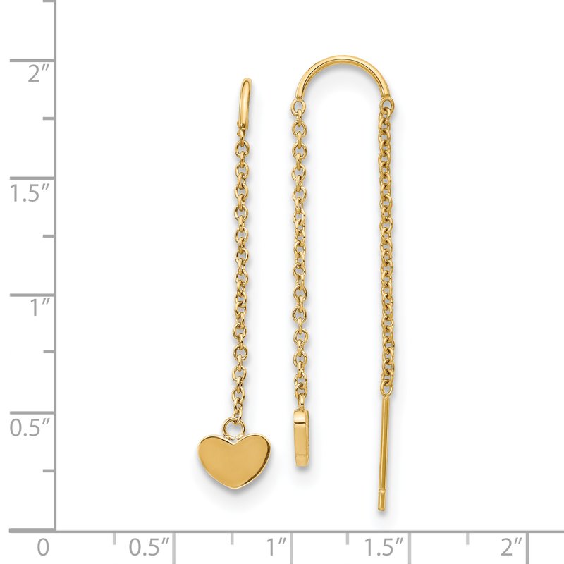Stainless Steel Polished Yellow IP-plated Threader Heart Dangle Earrings