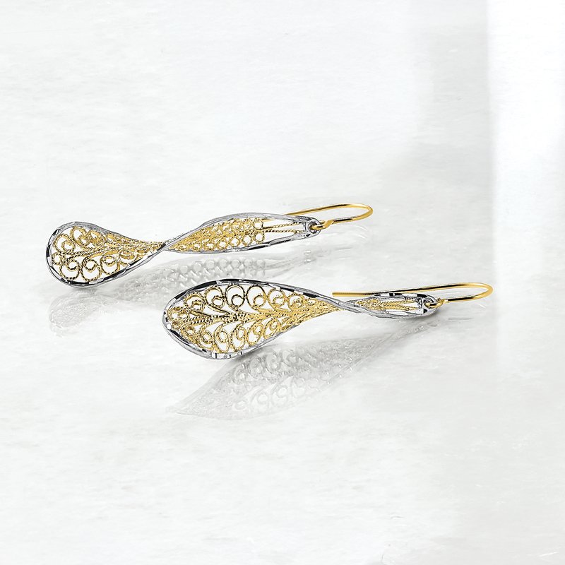 10K Two-tone D/C Dangle Shepherd Hook Earrings