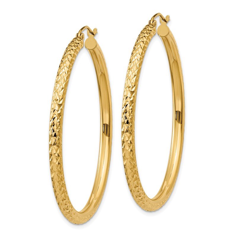 14k Diamond-cut 3mm  Round Hoop Earrings