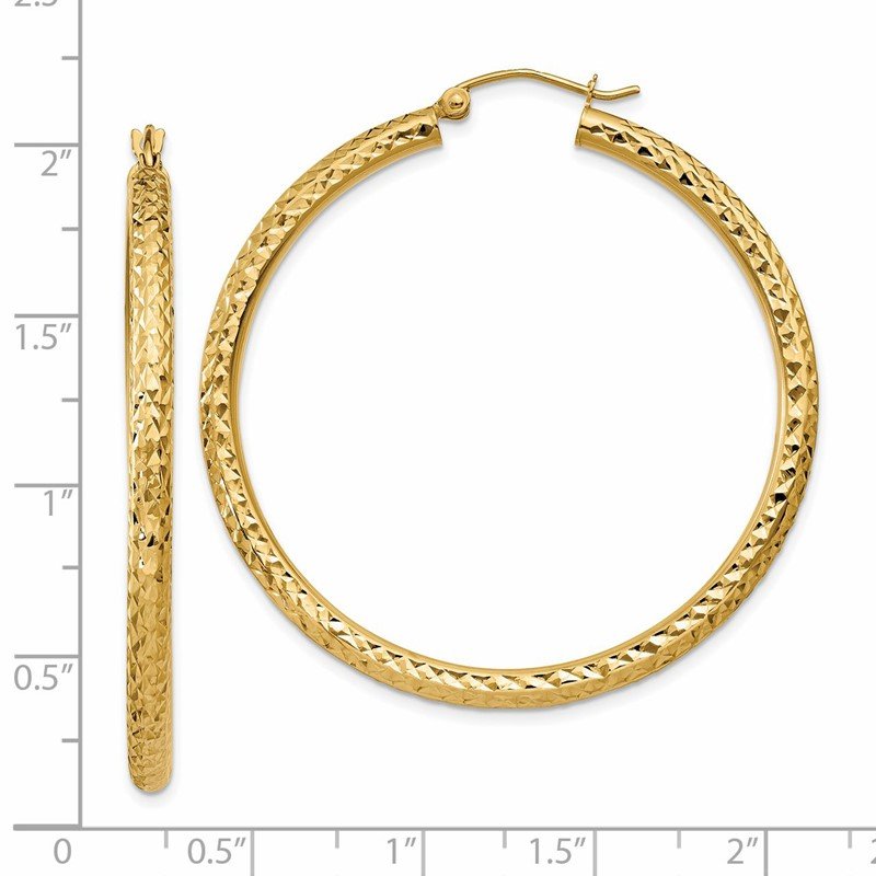 14k Diamond-cut 3mm  Round Hoop Earrings