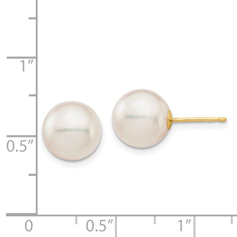 14k 9-10mm White Round Saltwater Akoya Cultured Pearl Stud Post Earrings