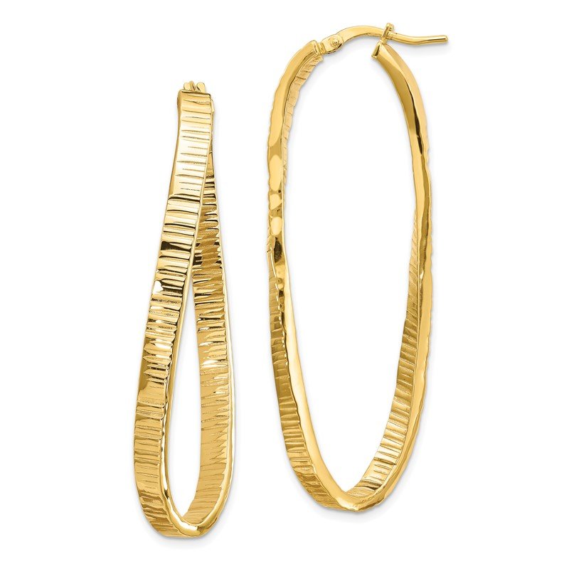 14k 4mm Textured Twisted Oval Hoop Earrings