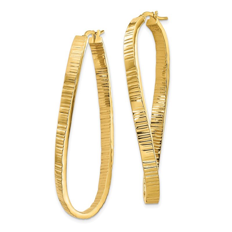 14k 4mm Textured Twisted Oval Hoop Earrings