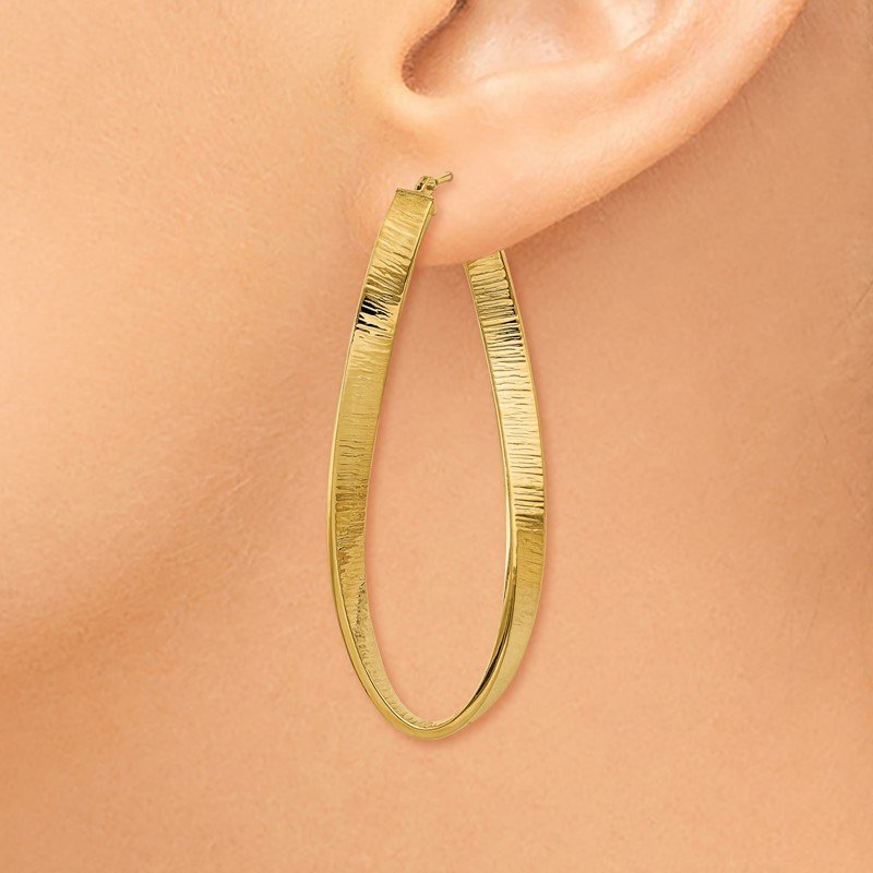 14k 4mm Textured Twisted Oval Hoop Earrings