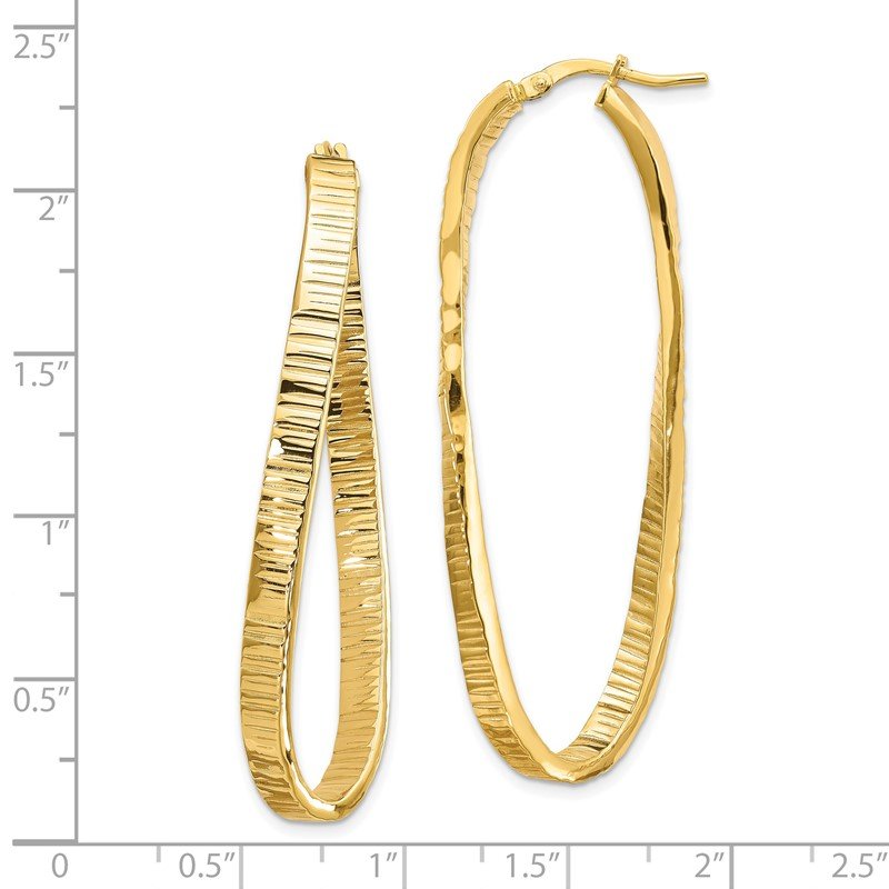 14k 4mm Textured Twisted Oval Hoop Earrings