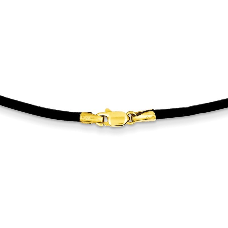 14k Yellow Clasp 2mm 16 inch Black Leather Cord Necklace