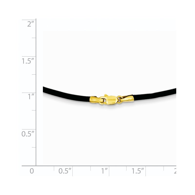 14k Yellow Clasp 2mm 16 inch Black Leather Cord Necklace
