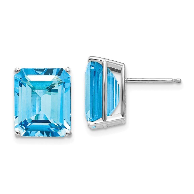 14k White Gold 12x10mm Emerald-Cut Blue Topaz Post Earrings